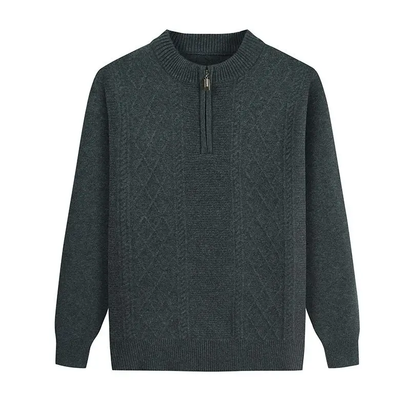 

2023 Men Autumn Winter Round Neck Wool Cotton Sweater Warm Base Half Zipper Long Sleeve Classic Business Office Casual C155