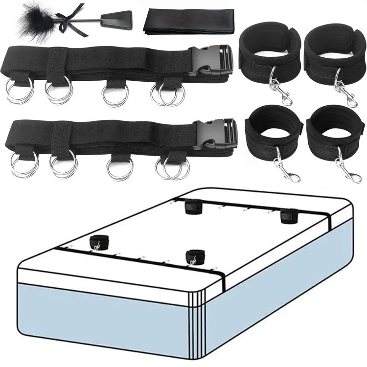 Sex Bondage BDSM Kit Bed Restraints Set Sex Toys with Hand Cuffs Ankle Cuff Bondage Collection & Blindfold & Tickler Included