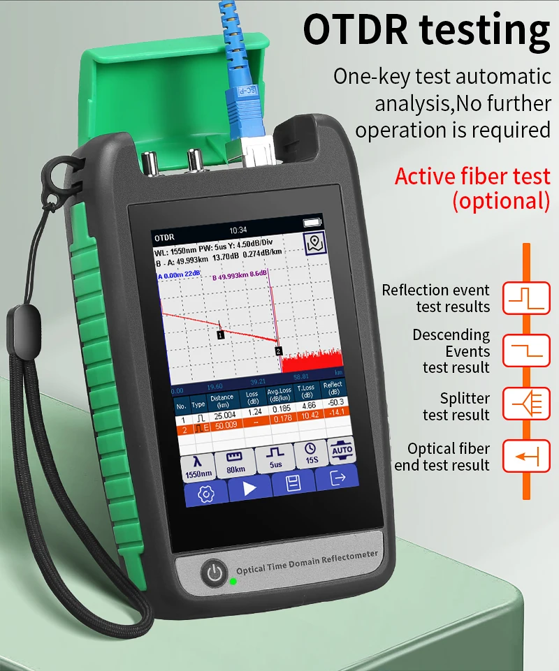 80KM OTDR Fiber Optic Cable Tester Optical Time Domain Reflectometer Support Act
