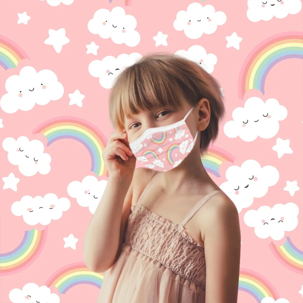 50pcs Kids Disposable Face Mask Fashion Cartoon Print Non Woven Masks For Germs Protection Free Kids Face Mask Masques Lavables