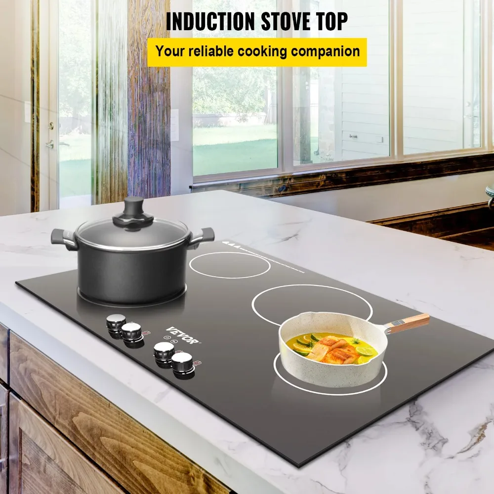 

Built-in Induction Cooktop, 30 inch 4 Burners,220V Ceramic Glass Electric Stove Top with Knob Control,for Simmer Steam Fry