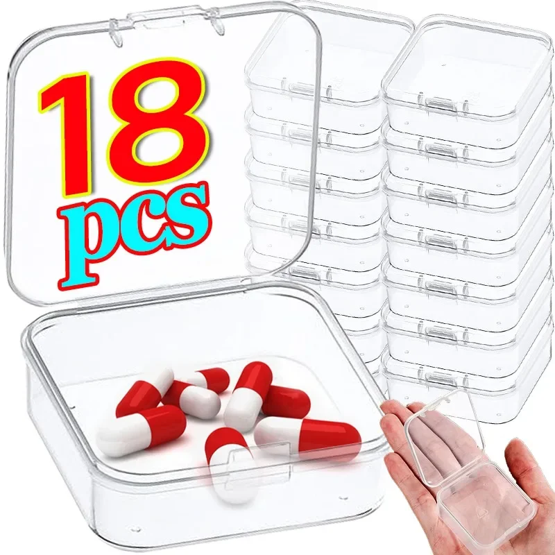 Clear Mini Flip Cover Storage Box Transparent Square Plastic Boxes Pill Packaging Carrying Cease Jewelry Organizer Dustproof plastic clear cover merchandise paper bar code scanner frame hinged shelf clip on label holders wire hook hanging tag clip