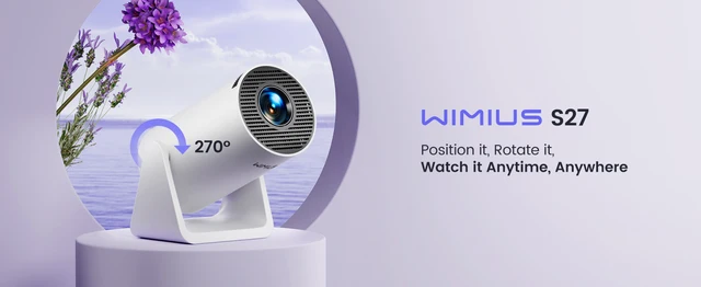 Wimius-Mini Projetor com Suporte Rotativo, Auto Keystone
