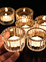 2Pcs Glass Tealight Candle Holder Small Clear Mini Candlestick Table Centerpiece Home Decorations For Wedding Festival Birthday