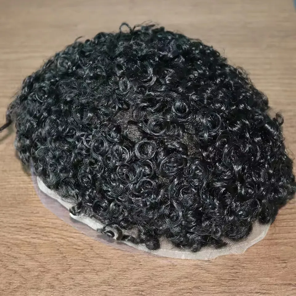 20mm 25mm Ricci Afro Parrucchino da uomo Protesi per capelli umani Mono pizzo Durevole Sistema di sostituzione dei capelli non rilevabile per la perdita di capelli maschili - immagine 5
