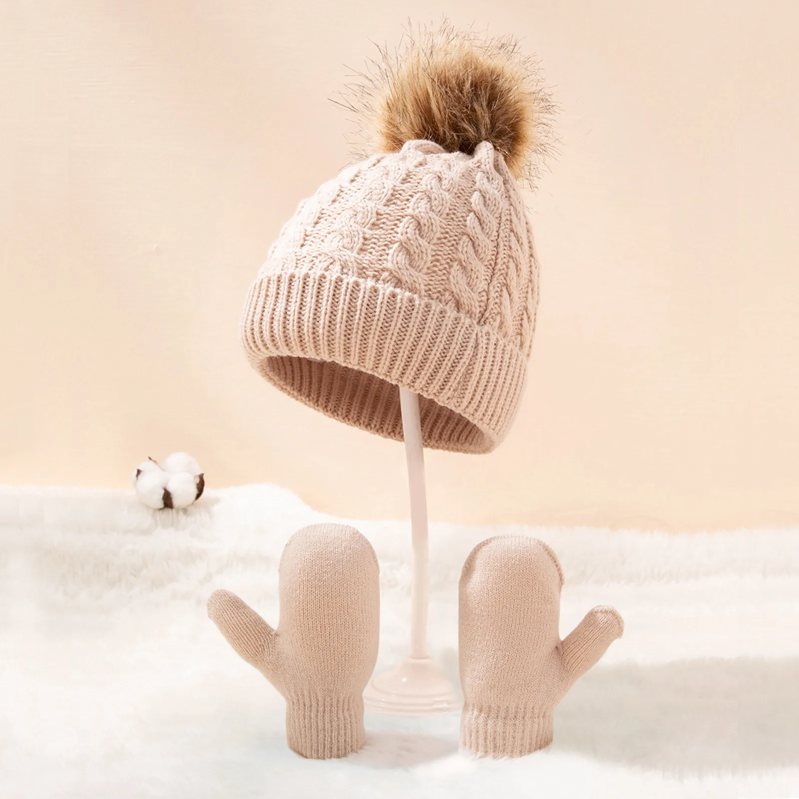 2/3pcs New Winter Toddler Kids Warm Knitted Pompom Hat Winter Solid Cap Scarf Glove Child Warm Set Gifts For Kids