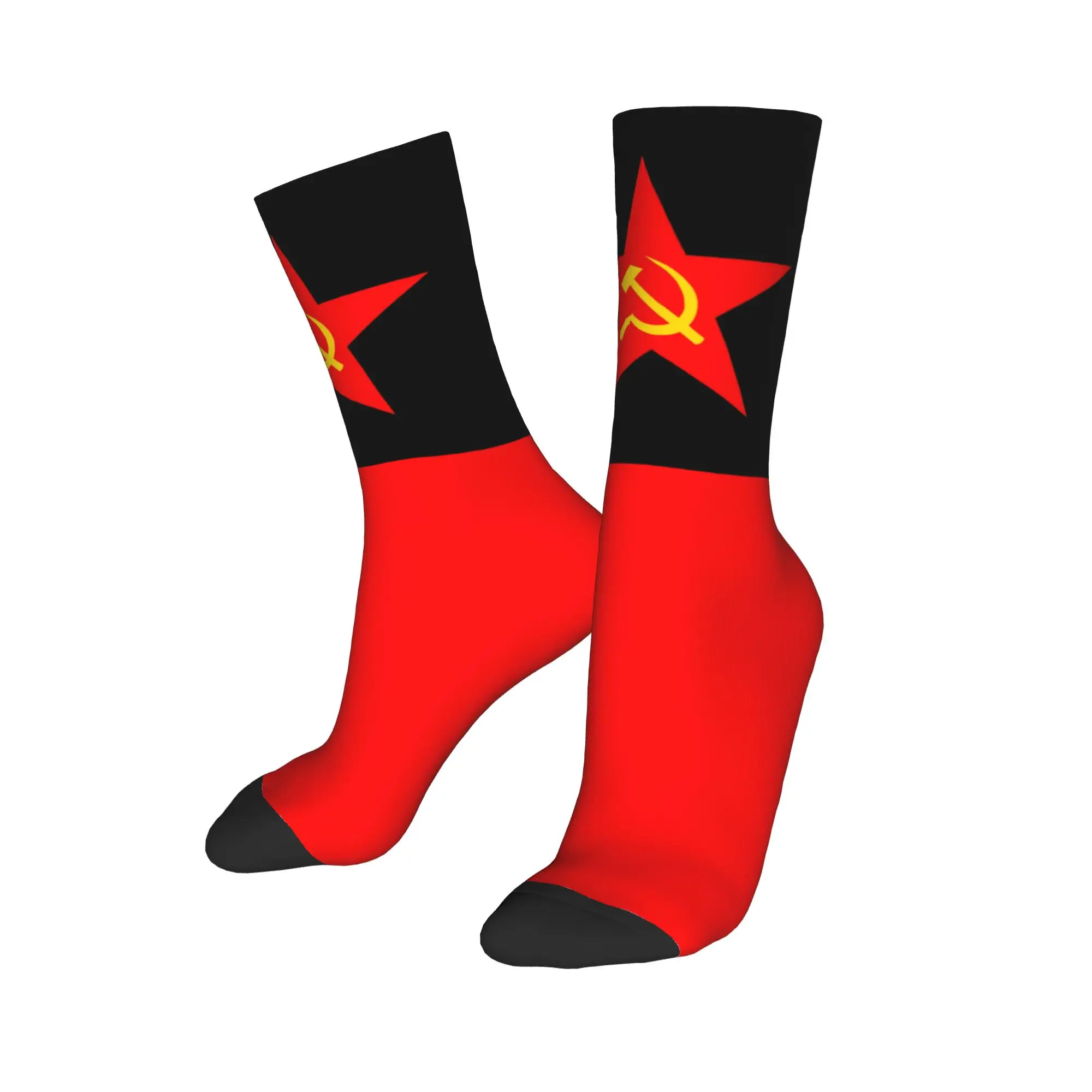 Retro Soviet Flag Crew Socks - Warm Fashionable Hammer and Sickle Design