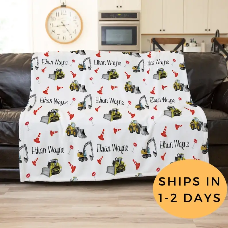 

Construction Blanket, Personalized Trucks Blanket, Custom Blanket, Kid Throw Blanket, Construction Nursery, Construstion Baby Sh