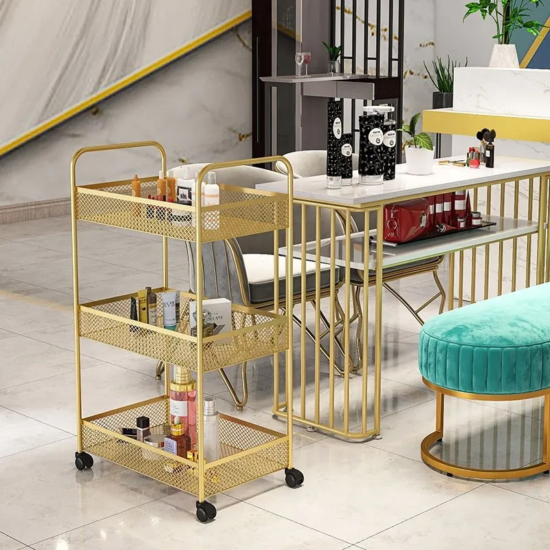 Carro de salón de pedicura estética dorada, herramienta de taller de té, Muebles de limpieza de Hospital, Muebles de belleza, Fg19