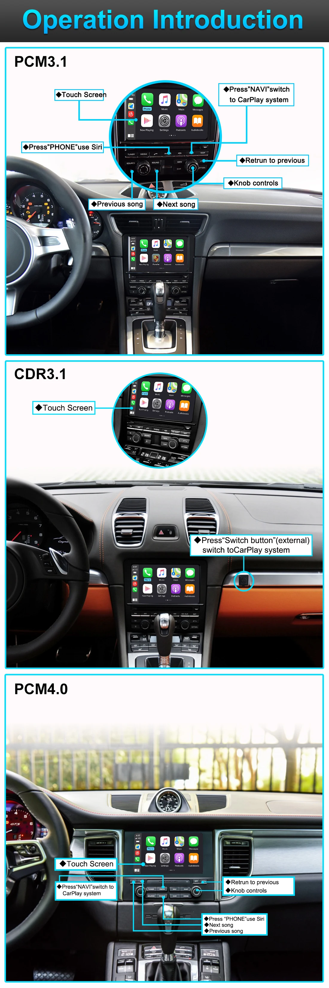 무선 카플레이, 포르쉐 911 r 카이맨 마칸 카이엔 파나메라 PCM3.1 PCM4.0 카플레이 모듈
