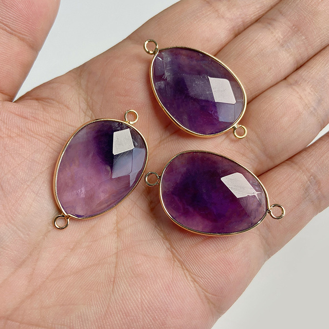 Purple Amethysts Quartz Crystal Pendant Charm Connector For Healing Pendulum Jewelry Making Diy Earring Necklace Gifts