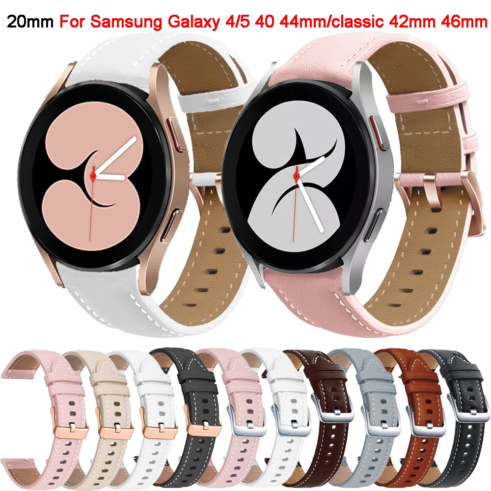 

20mm Leather Strap For Samsung Galaxy Watch 5 4 6 40mm 44mm/Watch 5 pro 45mm Bracelet For Galaxy Watch4 Classic 46mm/42mm Correa