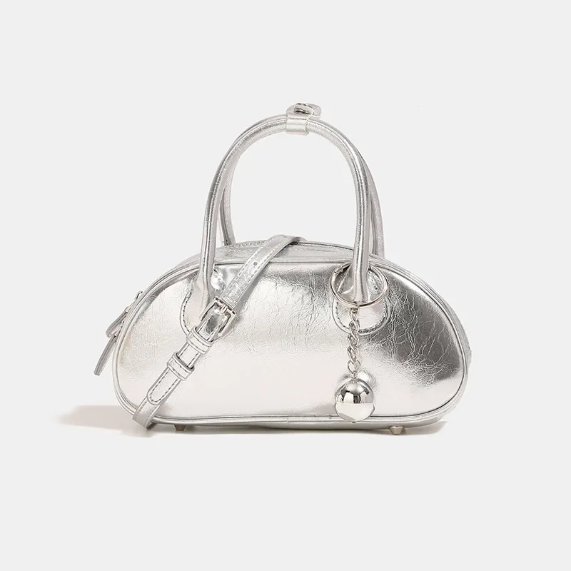 Gold Silver Stylish Exquisite Bowling Bag 2025 New Original Design Crossbody Bag Simple Premium Feeling Tote Shoulder Boston