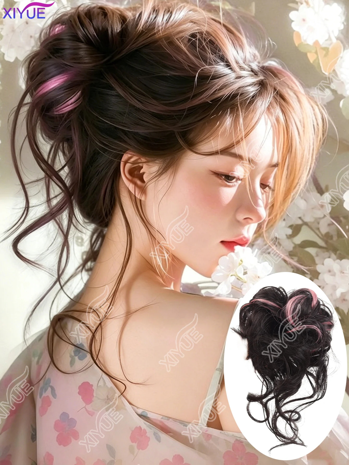 XY 합성 엘레강스 메시 컬리 탄성 고무줄 헤어 번 푹신하고 스타일링이 쉬운 ..