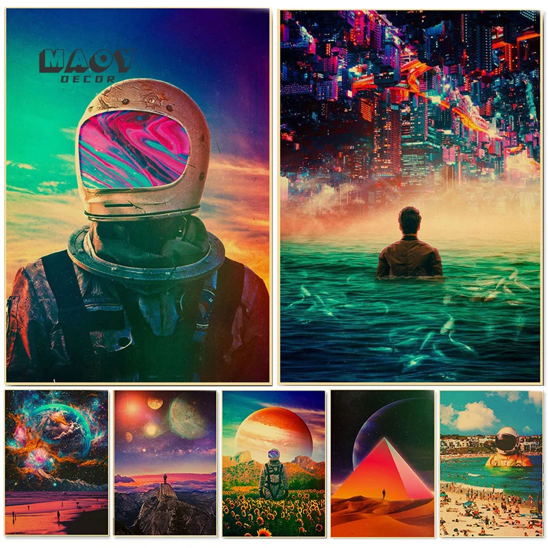 Kwijtschelding betalen Great Barrier Reef Astronaut Space Dreaming Kraft Papier Poster Gedrukt Schilderij Foto Retro  Muurstickers Home Room Decor Schilderen Wall Art| | - AliExpress