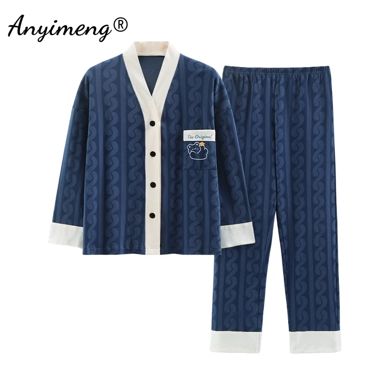 

M-5XL Women Cardigan Cotton Pajamas Set Long Sleeve Autumn Winter Homesuits for Girl Elegant Lady Cartoon Sleepwear Casual Pjs