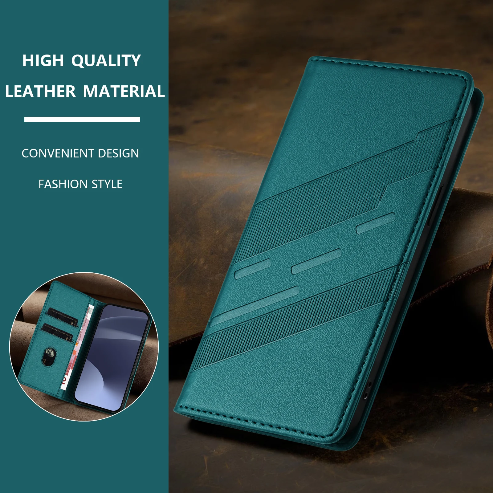 Magnetic Leather Flip Phone Case with Card Holder