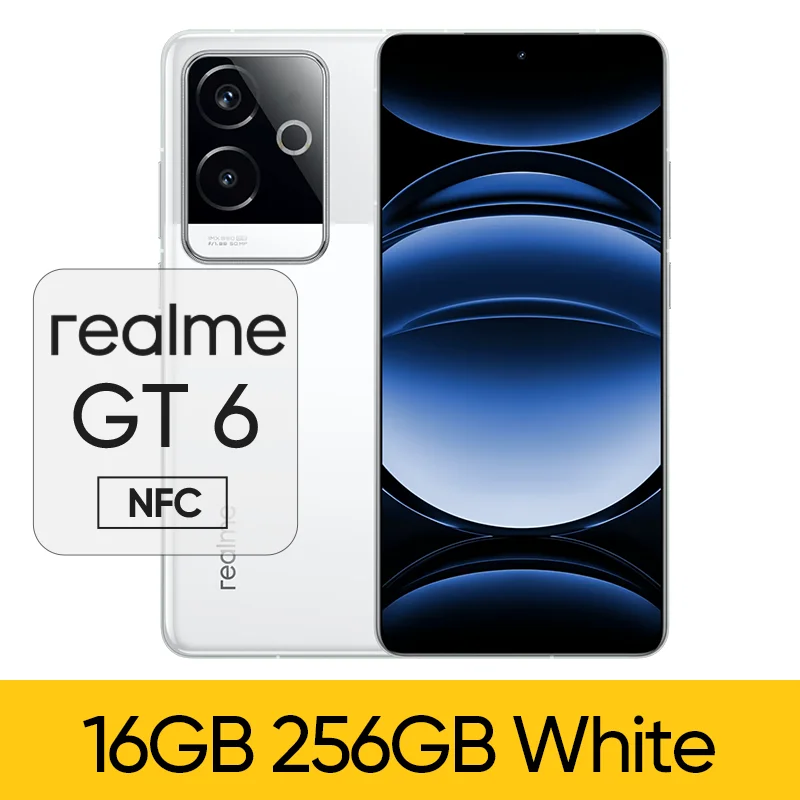 thumbnail image 1 of Realme GT 6 5G NFC desbloqueado Snapdragon 8 Gen 3 Octa Core Pantalla AMOLED de 6,78'' 120Hz Cámara OIS de 50MP Batería de 5800mAh 120WSUPERVOOC, 1 of 5