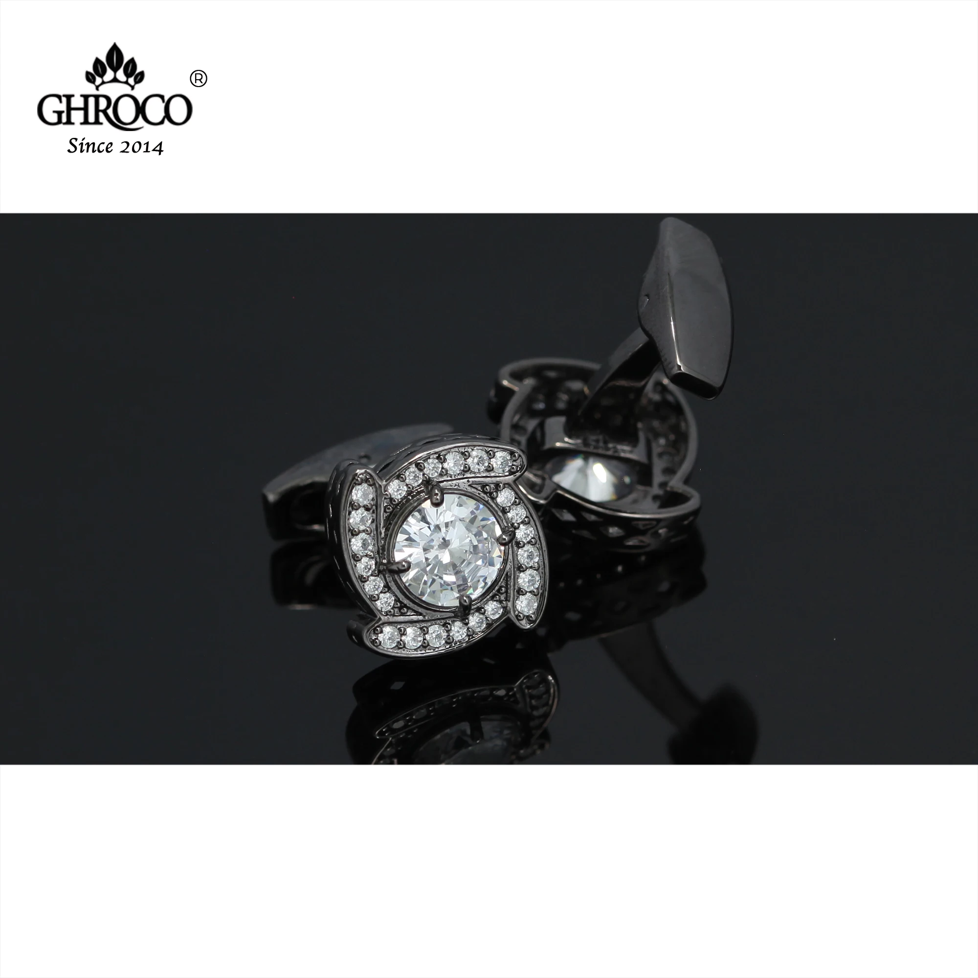 GHROCO High-Quality Exquisite Flower Shape Zircon Classic French Shirt Cufflinks Fashion Luxury Gift for Business Men & Wedding