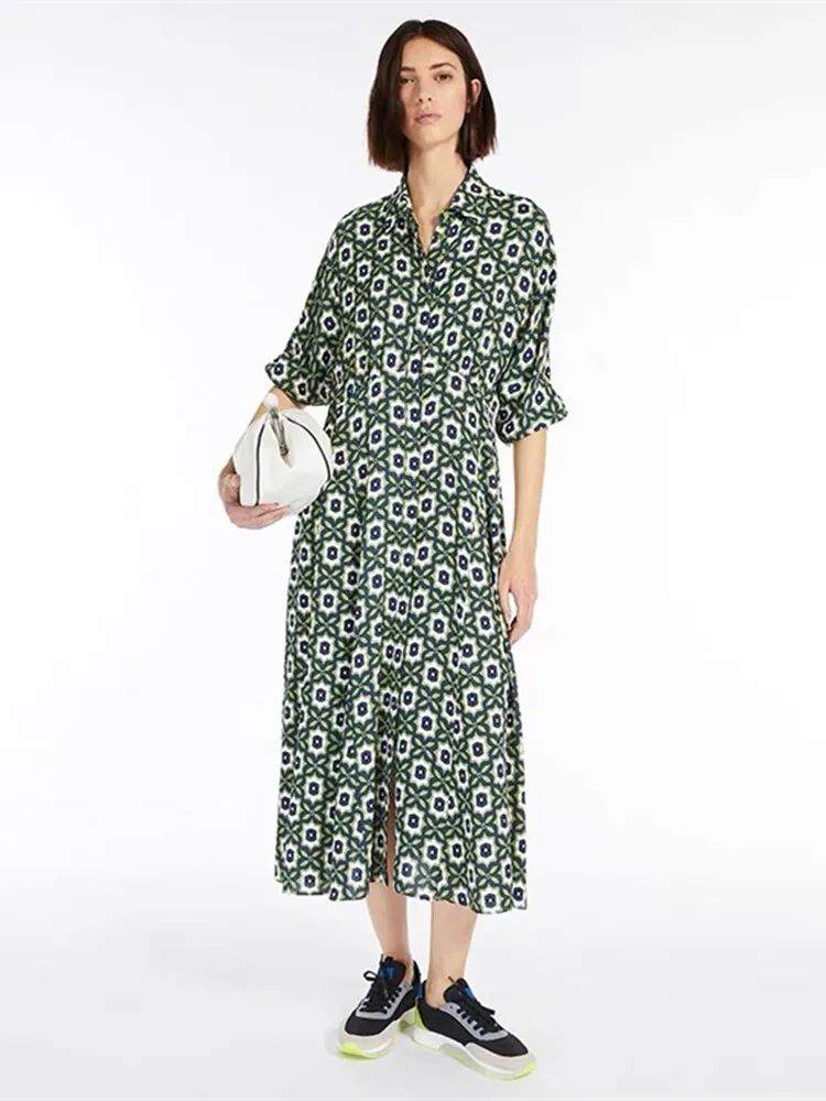 

Full Sleeves Vintage Geometric Printed Shirt Midi Dress Size 34 36 38 40