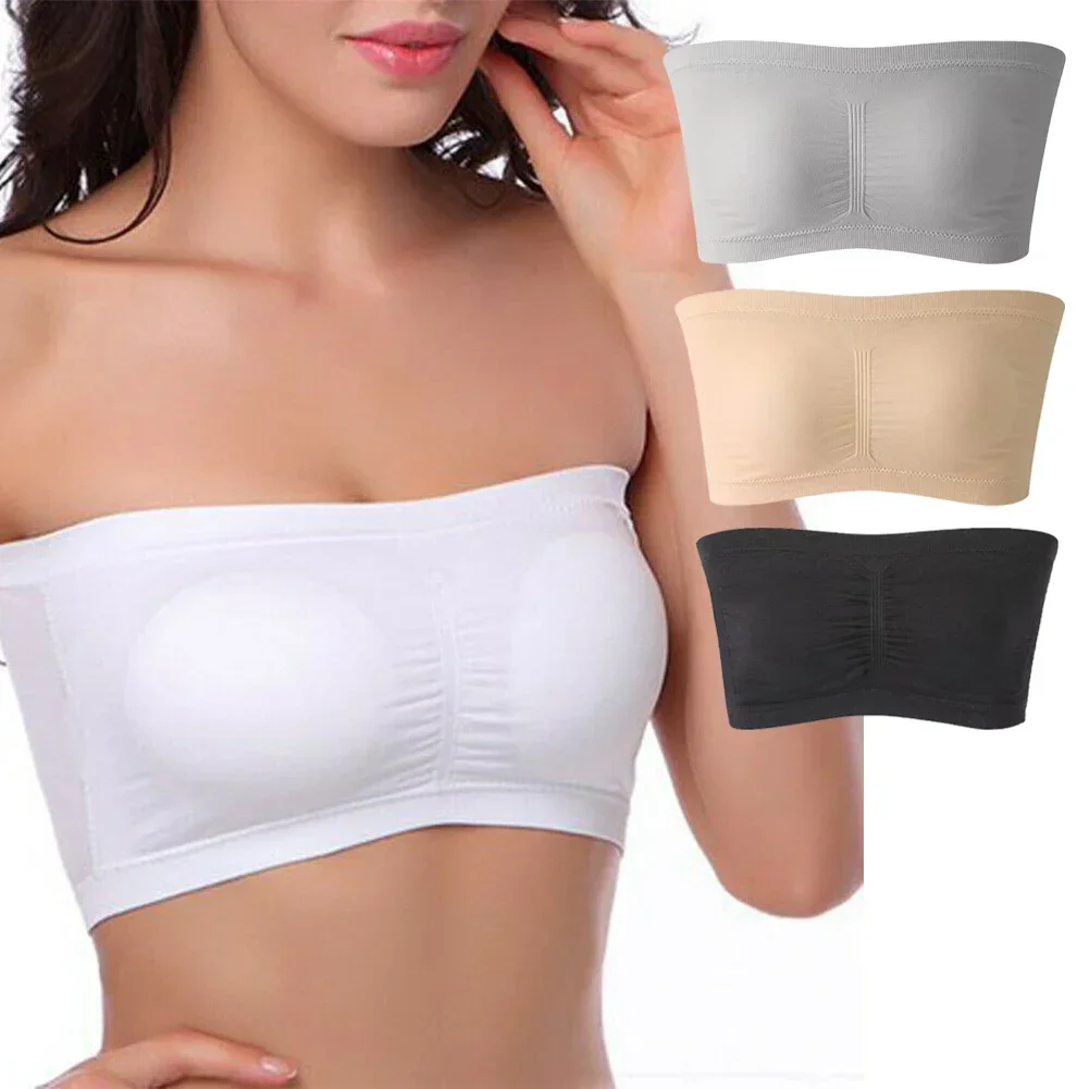 Women Lingerie Bra Women Tube Tops Double Layers Plus Size Strapless Bra Bandeau Tube Removable Padded Top Stretchy Seamless Bandeau Bra Boob Crop Spaghetti Strap