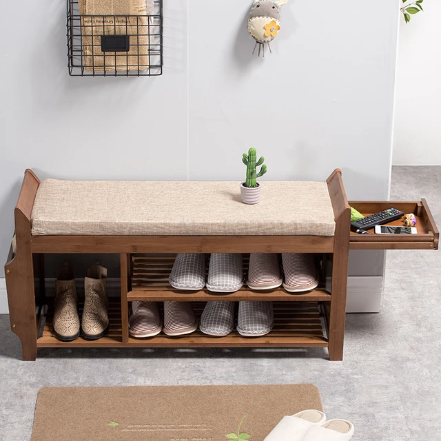 Hallway Furniture Natural Bamboo Shoe Storage Rack Bench with 2-Tier  Cushion Seat Living Room Shoe Organizer Entryway Storage - AliExpress