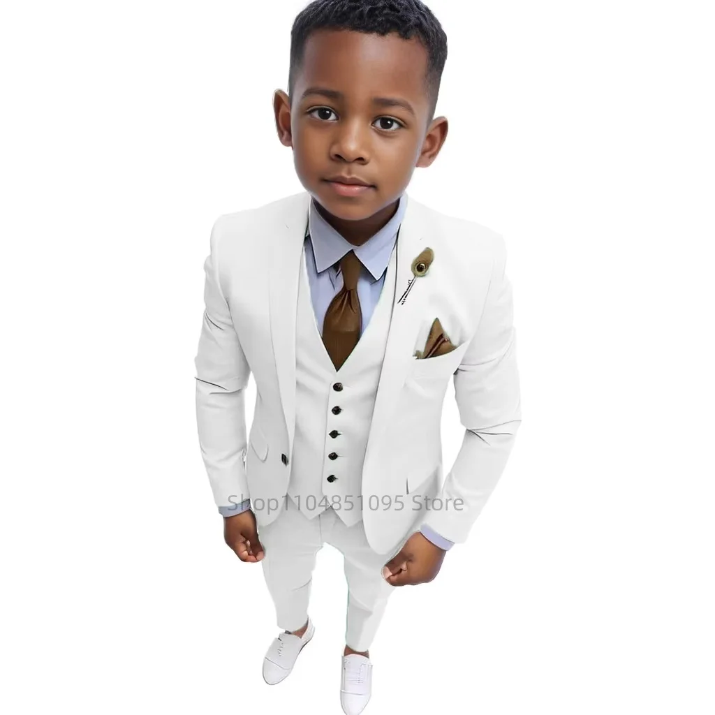 High Quality Solid Boy Suits Slim Fit Single Breasted Notch Lapel Elegant Boy 3 Piece Jacket Pants Vest Kids Sets for Party