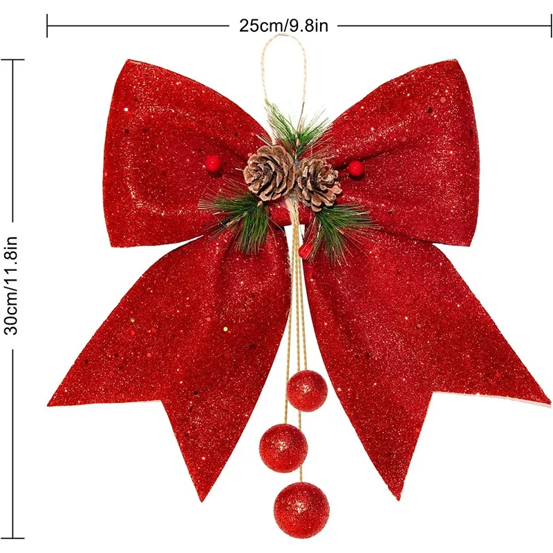 Red Glitter Christmas Bow 30cm Tree Ornament Xmas Home Decor Gift Festive & Party Supplies Christmas Bows