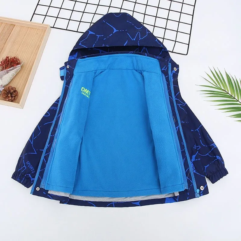 

Boys Striped Hiking Suit School Kids Waterproof Detachable Zip Jacket+Inner Fleece Coat Top Sets Child Outfit Tracksuit 3-14 Yrs