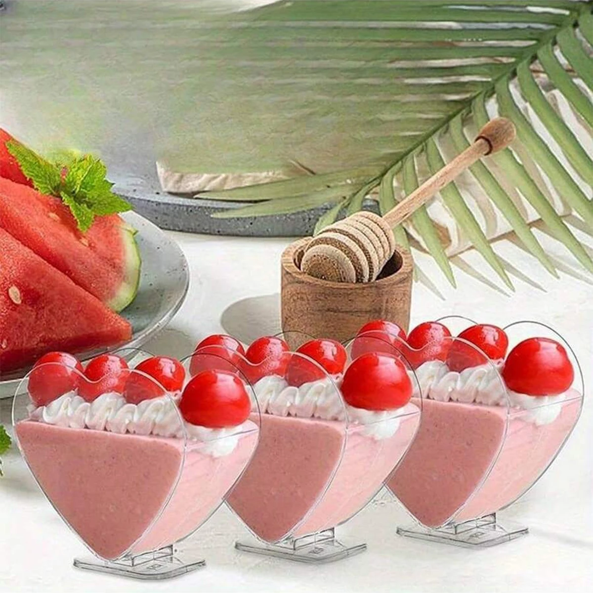 10pcs- Heart-shaped Mousse Cup Pudding Cup Heart-shaped Jelly Tiramisu Dessert Plastic Dessert