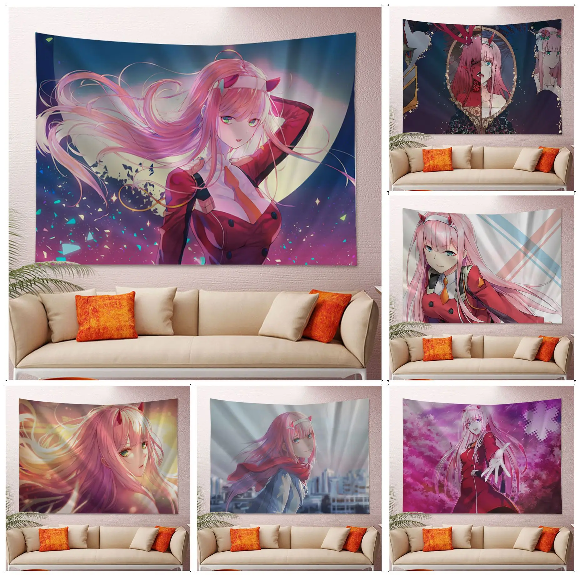 

Darling in the FranXX Zero Two Tapestry Tapestry Art Printing Indian Buddha Wall Decoration Witchcraft Bohemian Hippie Decor