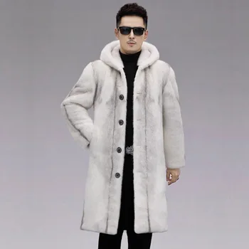 S-6XL Size Fashion Slim Men Fur Jacket White Velvet Mid Length Men's Winter Coat Outdoor Sports Casual Long Parkas Hooded