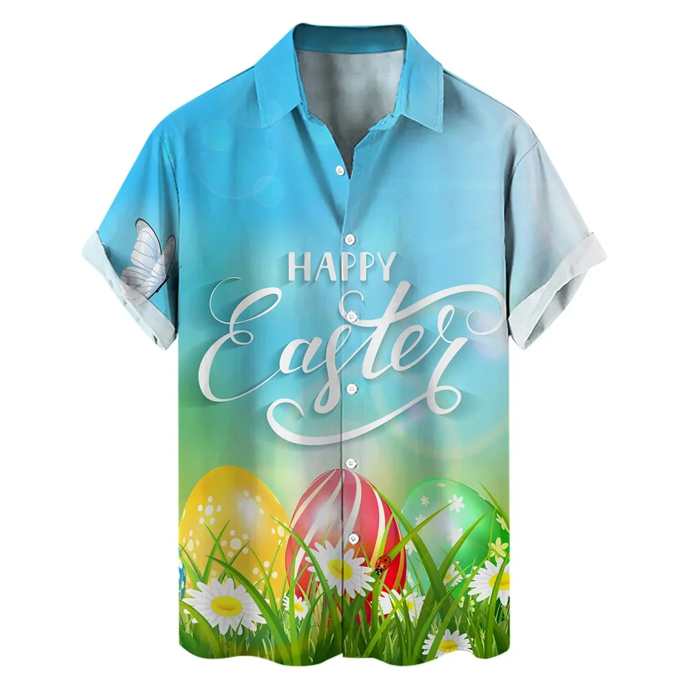 thumbnail image 1 of Camisa hawaiana con estampado de dibujos animados en 3D para hombre y mujer, ropa de verano, camisa de playa con conejo para el día de Pascua, regalos para niños, blusas con botones, 1 of 5