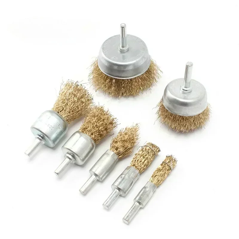 2023 new 50mm/60mm/75mm Steel Wire Brush Brass Plated Wheels Brushes Drill Rotary Tools Metal Rust Removal Polishing Brush 3