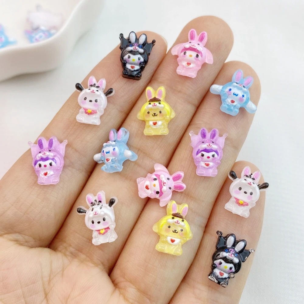 50Pcs New Cute Mini Cartoon Rabbit, Puppy Animal Series Resin Flatback Ornament Jewelry Making Manicure Hairwear Accessorie
