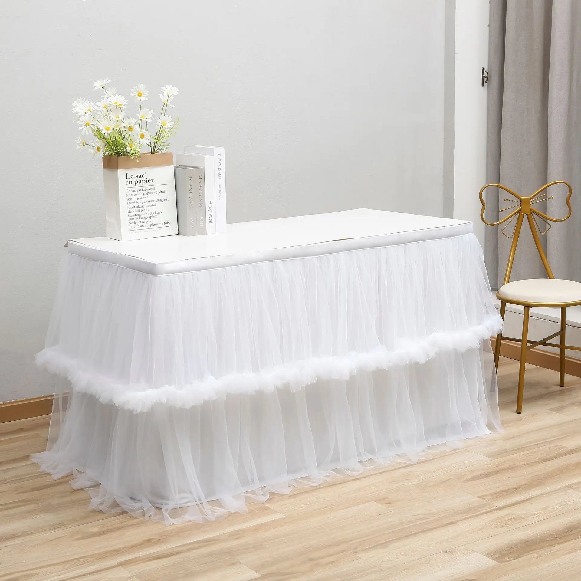 White Tutu Tulle Table Skirt Cloth for Christmas Party Wedding Home Decoration 