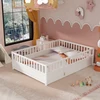 Twin Size Floor bed, integral construction with super high security barrier,wooden children's floor bed, white 2