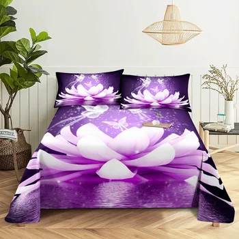 Purple Bedding Set Bed Sheet Linens Pillow Case Queen King Size Lanvender Butteryfly for Bedroom Soft Twin Full Single Double 2