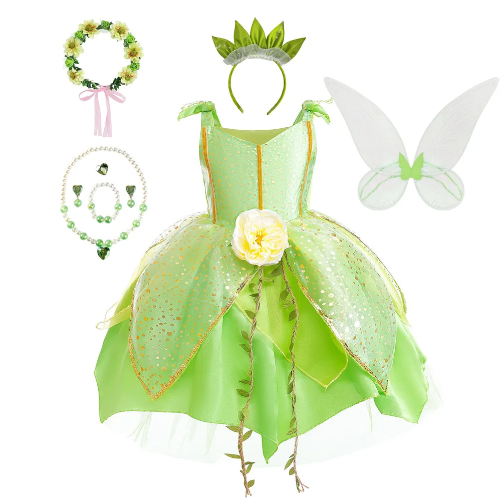 Ragazze Tinker Bell Costume Costume Di Halloween Per Bambini Green Tinkerbell Fancy Dress Fairy Princess Cosplay Carnival Party 2-10Y