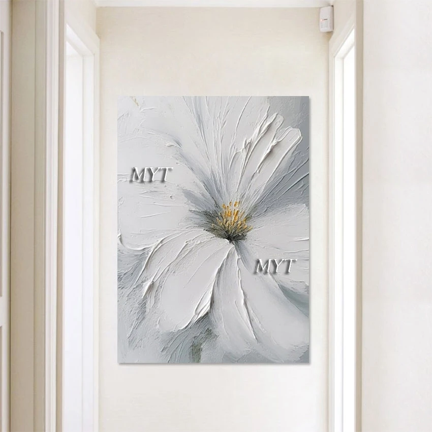 

White Thick Texture Simple Design Abstract Oil Painting Flowers Canvas Art Acrylic Wall Picture For Bedroom Home Decoration