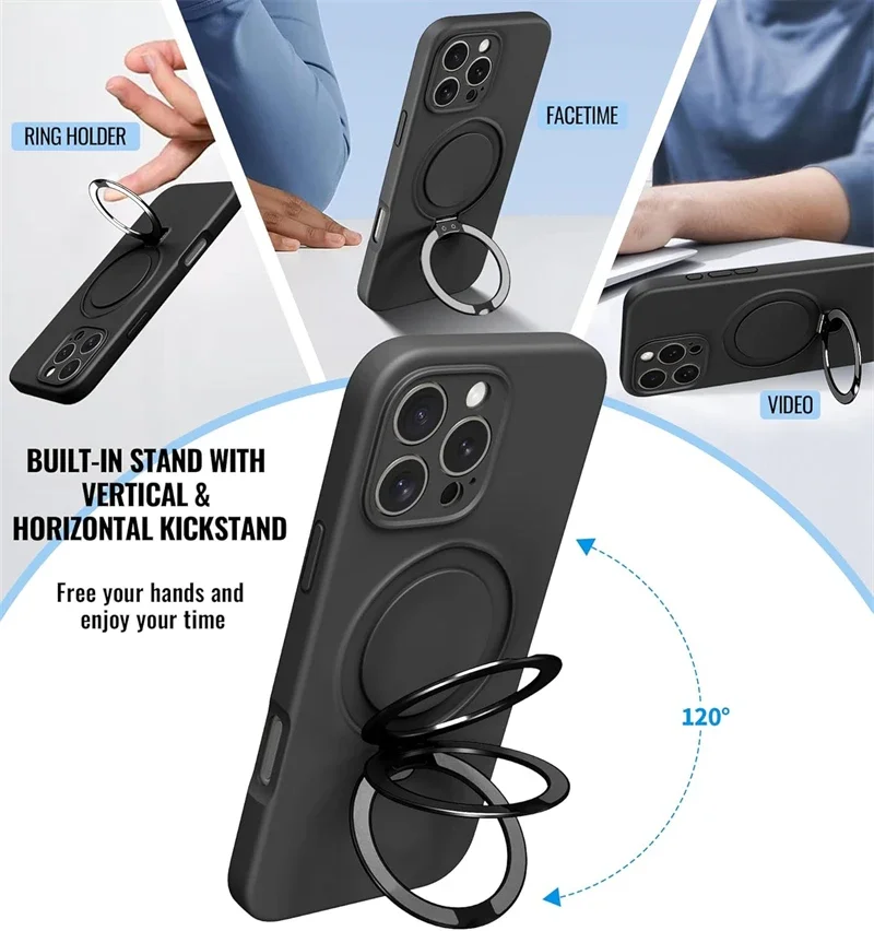 Magnetic Ring Holder Liquid Silicone Case with Stand Cover