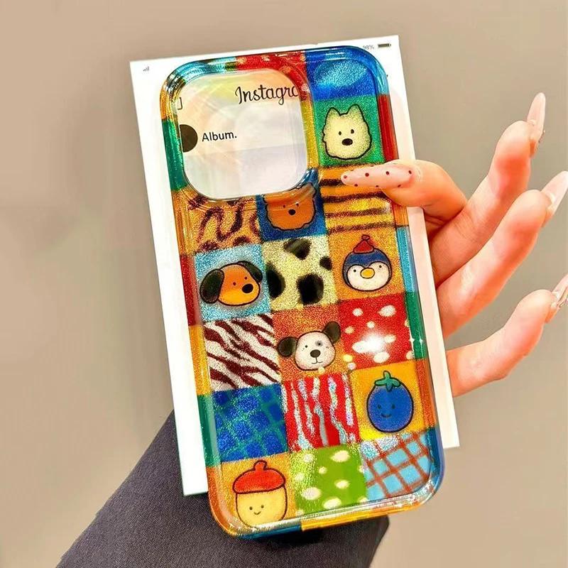Playful Plaid Leopard Cartoon Animal Phone Case Cover