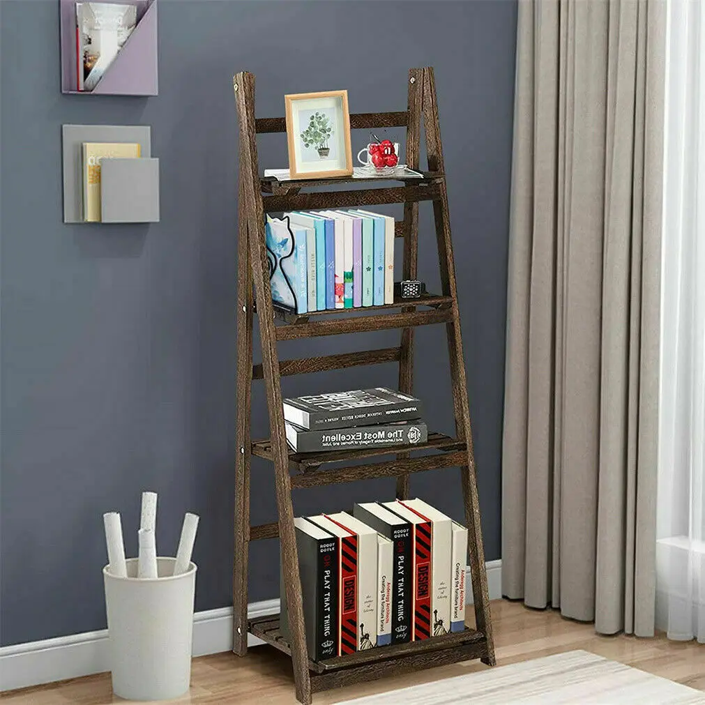 Rustic Wood Plant Stand 43" Foldable 4-Shelf, Indoor Outdoor Flower Pot Rack for Garden Patio Home Decor