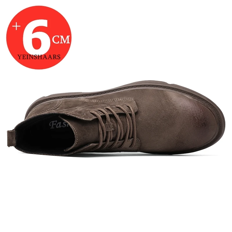 Man Ankle Boots Casual Elevator Shoes Lace-up Height Increase Insole for Men 6CM Taller Heel Lift Inserts Adjustable Shoes Lifts