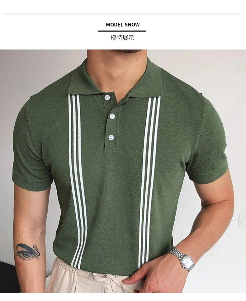 Hot Sale Men's Summer Clothes Luxury Style Slim Green Stripe Polo Shirts Male Knitted Short Sleeve Polo T shirts Men Golf Shirts 14 S9dafa015474c48269136d0ae8b66e4bad