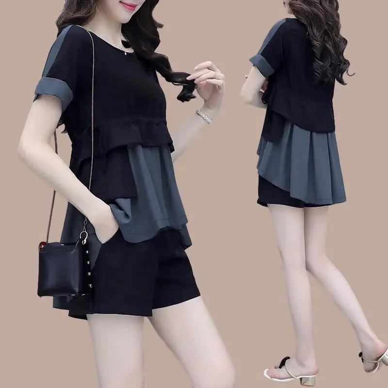 

Женские летние комплекты 2024, женские повседневные шорты из двух предметов, женские шорты с высокой талией, женская одежда в стиле пэчворк, A32