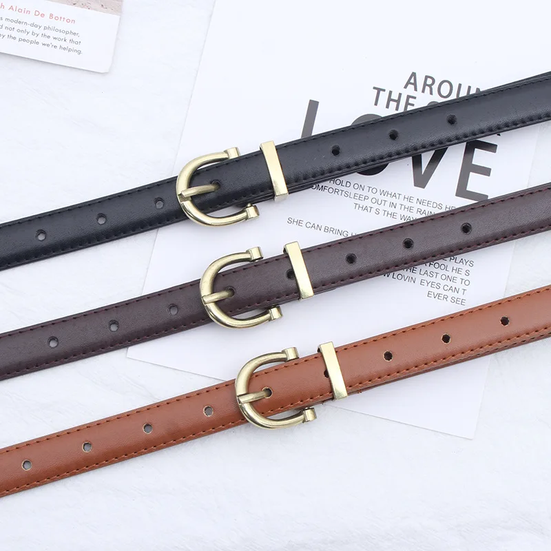

2023 New Fashion Belt Women Men Slender Type PU Leather Alloy Metal Golden Round Pin Buckle Jeans Coat Style Quality Solid Belt