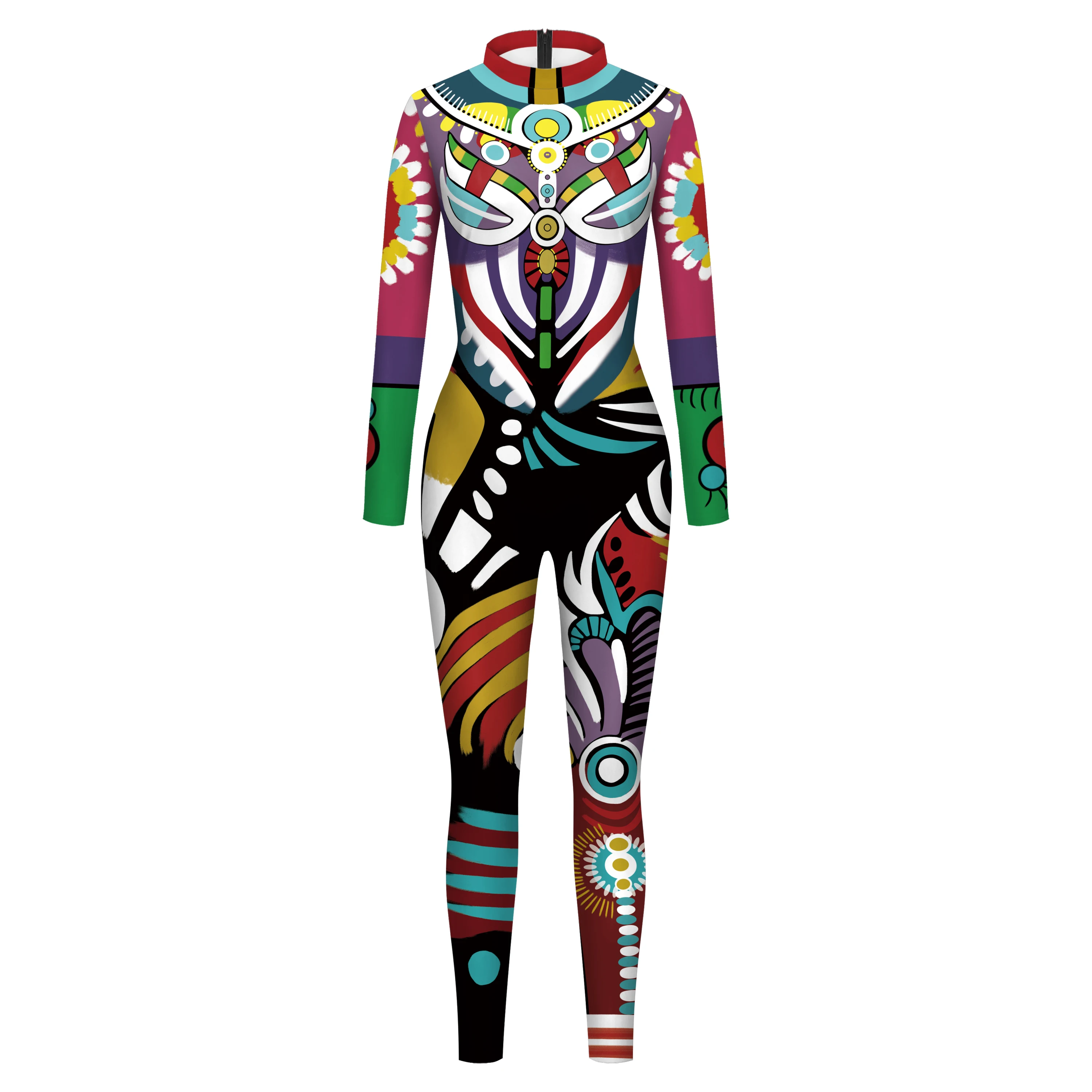 [You're My Secret] Halloween Women Cosplay Robot Punk Printed Retro Mechanica Cosplay Jumpsuit Catsuit Zentai Halloween Bodysuit