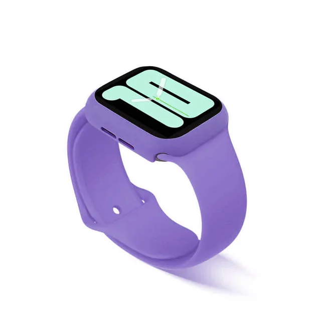 Strap+Glass+Case for Apple Watch Band 44mm 40mm iWatch band 42mm 38mm silicone bumper+bracelet for apple watch series 4 3 5 SE 6 19Purple
