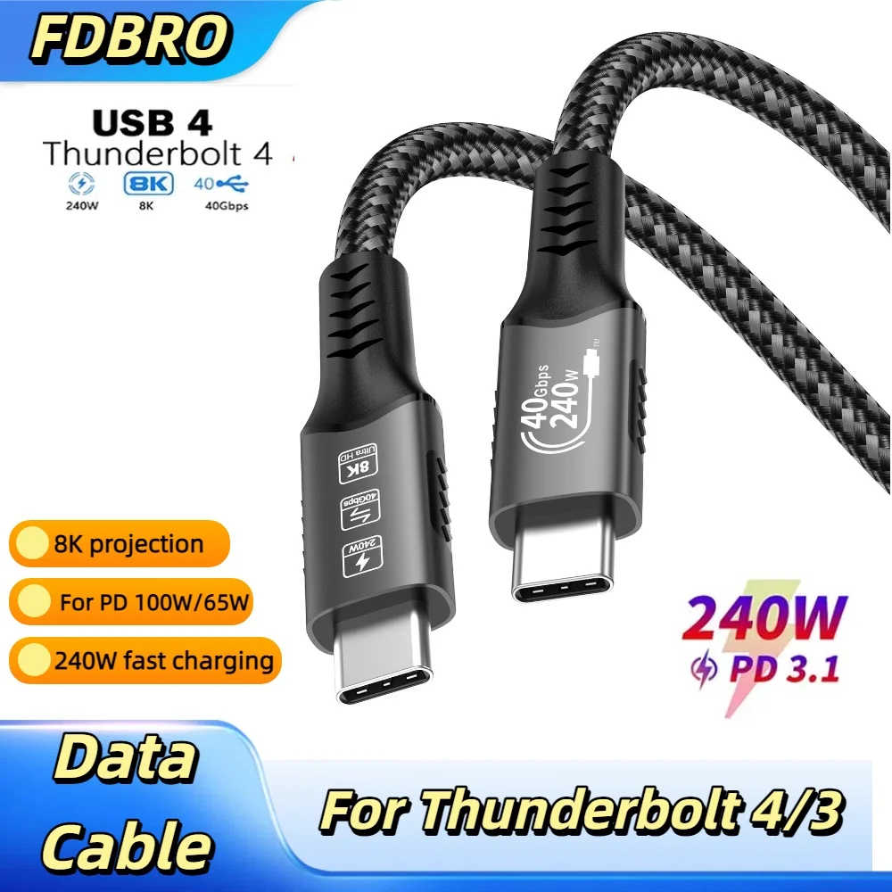 High-Speed USB4 Cable 240W, 40Gbps, Type C Fast Charging and Data Transfer
